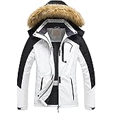 Pursky Women's Waterproof Ski Jacket Winter Snow Coats Fur Hooded Raincoat Parka
