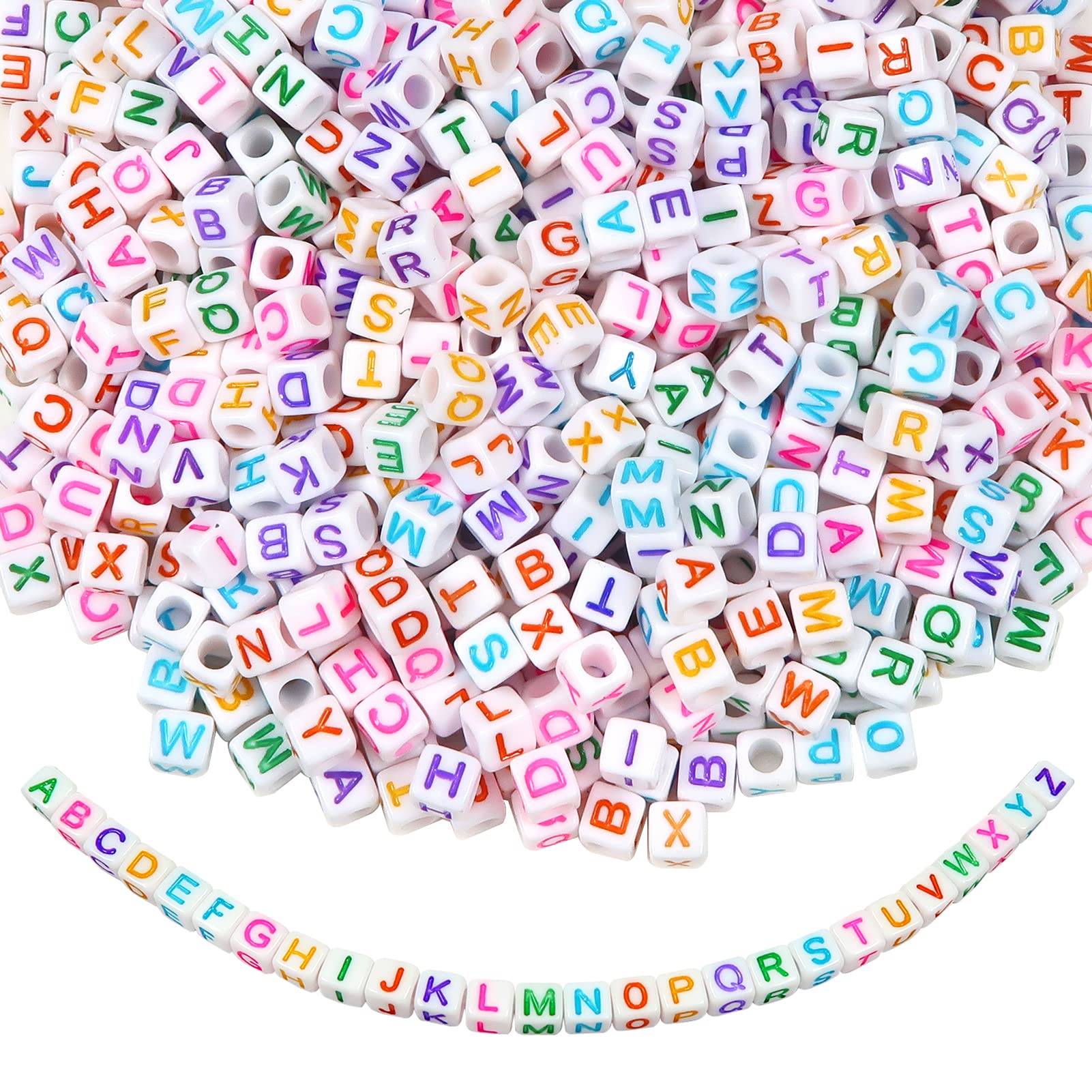 TOAOB 1000pcs Alphabet Cube Beads 6 mm White with Colorful Letters Acrylic A to Z Fixed Letters for Jewellery Making Necklaces Bracelets Crafts