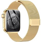 EPULY Compatible with Apple Watch Band 44mm 45mm 46mm Series 10 11 49mm, Stainless Steel Mesh Loop Magnetic Clasp Bands for iWatch Series 9 8 7 6 5 4 Ultra SE3 2 Women Men - 49/46/45/44mm Gloden