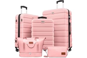 AnyZip Luggage Set 5 Piece PC ABS Hardshell Lightweight Suitcases for Travelling with 4 Universal Wheels TSA Lock Carry on Suitcase Pink