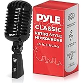 Pyle Classic Retro Dynamic Vocal Microphone - Old Vintage Style Unidirectional Cardioid Mic with XLR Cable - Universal Stand Compatible - Live Performance, In Studio Recording, Black