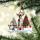 Talataca Goat 2D Flat Christmas Ornament, Goat Gift Boxes Pine Tree Decor, Hanging House Charm Eve Keepsake, Car Rear View Mirror Accessories, Xmas Gift