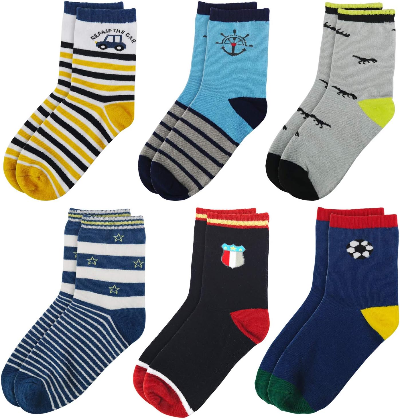 Toddler Kids Boys Socks Colorful Novelty Fashion Cotton Crew Dress Socks 6/12 Pairs