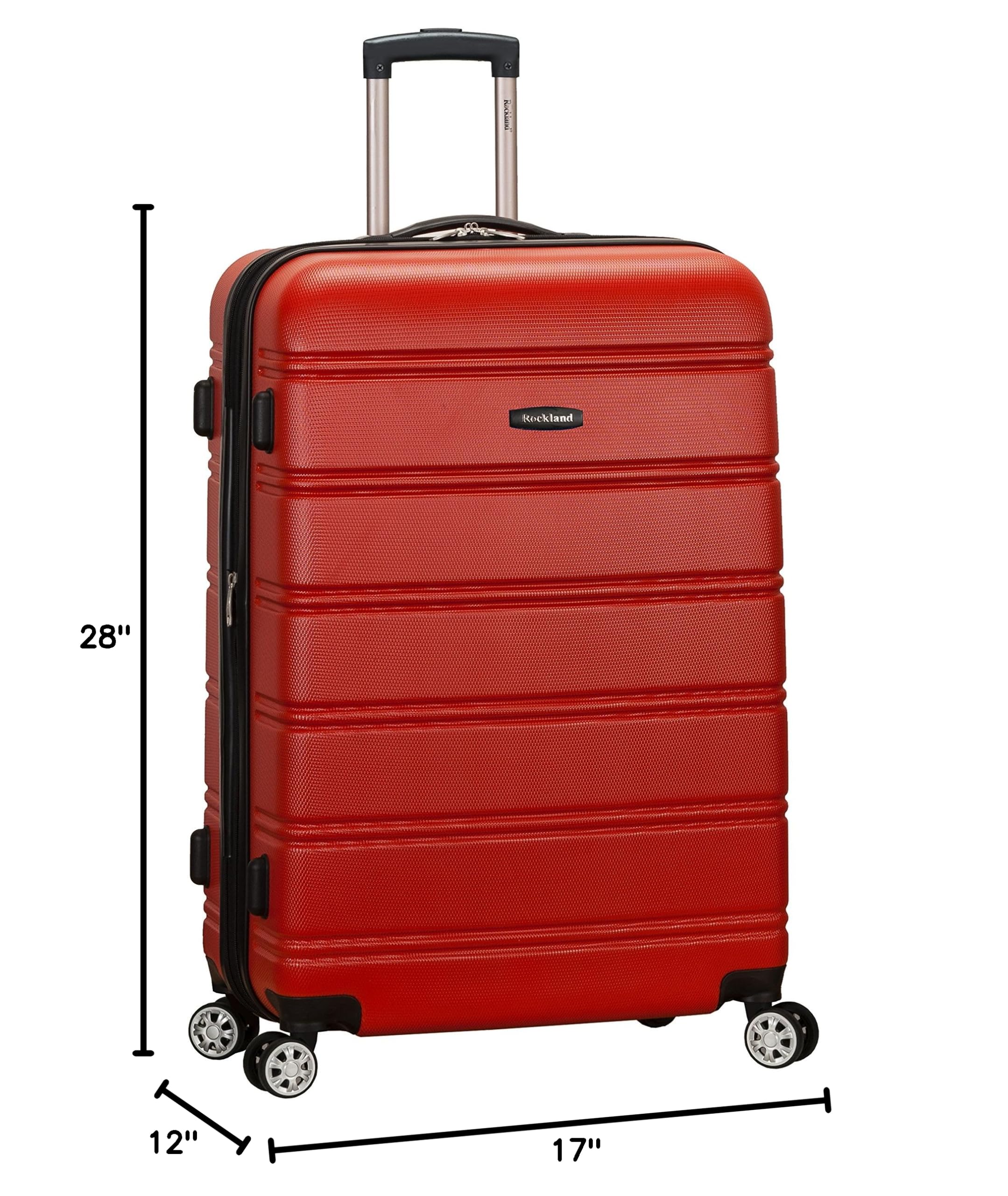 Rockland Melbourne Hardside Expandable Luggage with Spinner Wheels, RED, Checked Large 28