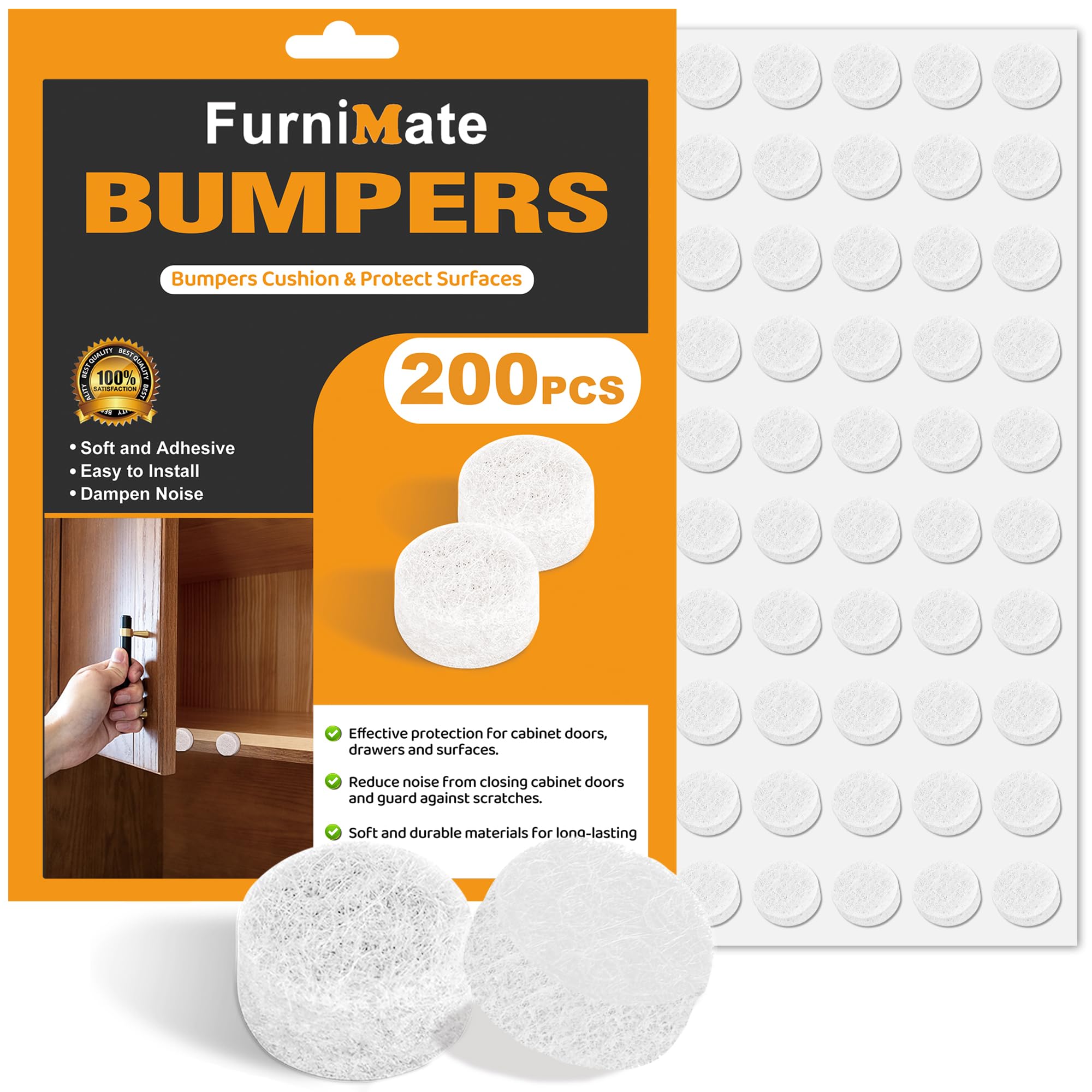 Photo 1 of Felt Cabinet Door Bumpers-Small Felt Pads for Cabinet Doors, 3/8" Diameter 200PCS, 3mm Thick Self Adhesive White