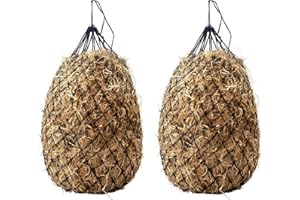 B BLOOMOAK Bloomoak Slow-Feed-Hay-Net for Horses, 40" Hay Net with 2" Hole for Horse and Goat, Handwoven Hay Net, Heavy Duty PE,Easy Fill with Rings（2PCS
