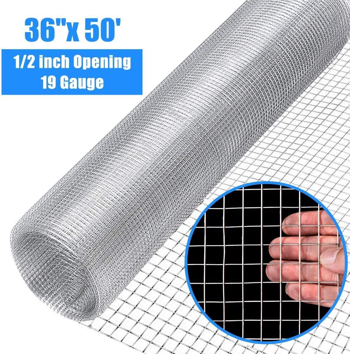 Goplus 36'' x 50' Hardware Cloth, 1/2 inch Welded Cage Wire Galvanized Hardware Cloth Metal Mesh Chicken Netting Rabbit Fence Wire Window (36'' x 50') - - 