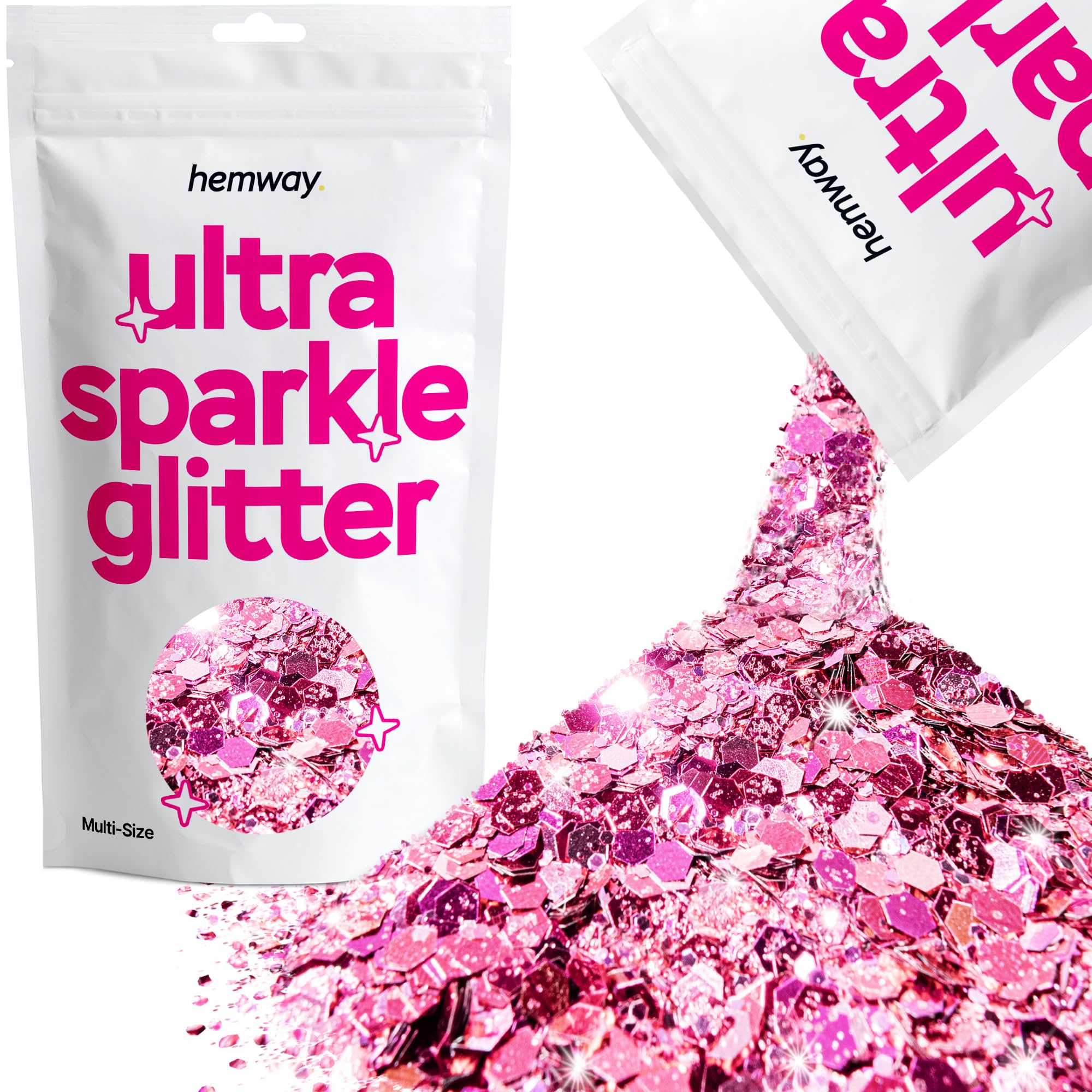 Hemway Ultra Sparkle Glitter Rose Pink 100g Multi Size | Glitter for Arts & Craft, Makeup, Nail Art, Crafting, Card Making, Sparkle Decoration