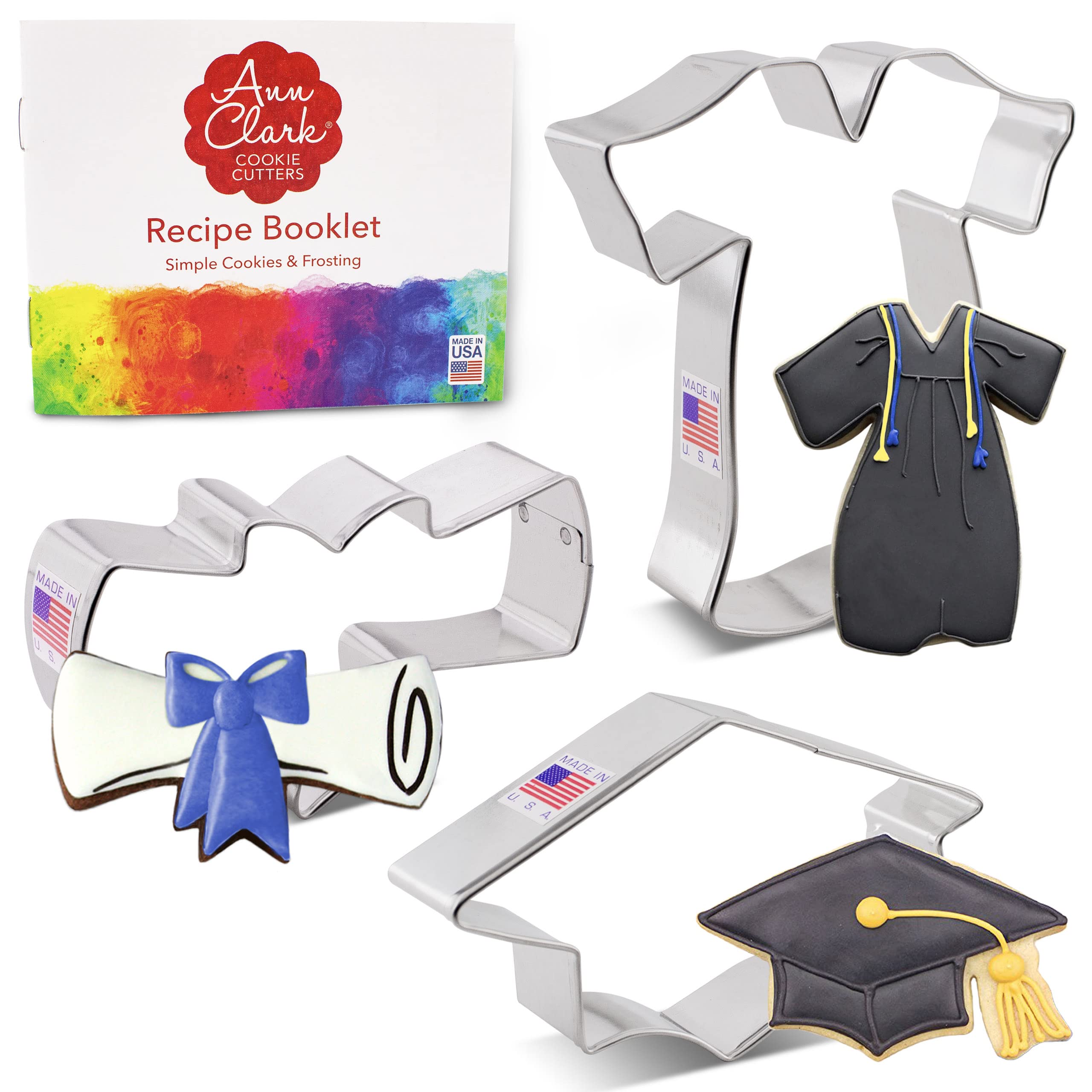 Ann Clark Graduation Cookie Cutters 3-Pc. Set Made in USA: Graduation Cap, Diploma, Gown
