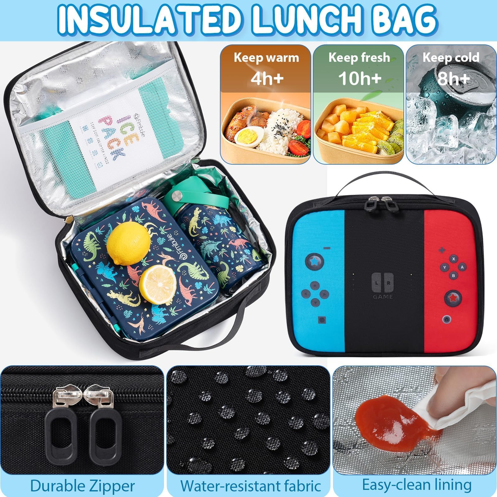 Fimibuke Kids Backpack for School Boys, 3 PCS Gamer Teen Boys Backpack with Lunch Box & Pencil Case, Gaming Bookbag for Kid Children Student Kindergarten Elementary Middle High School Travel Backpacks