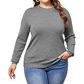 Agnes Orinda Plus Size Sweater for Women Long Sleeve Crewneck Shirts 2024 Fall Knit Casual Basic Tee Tops 2X Grey