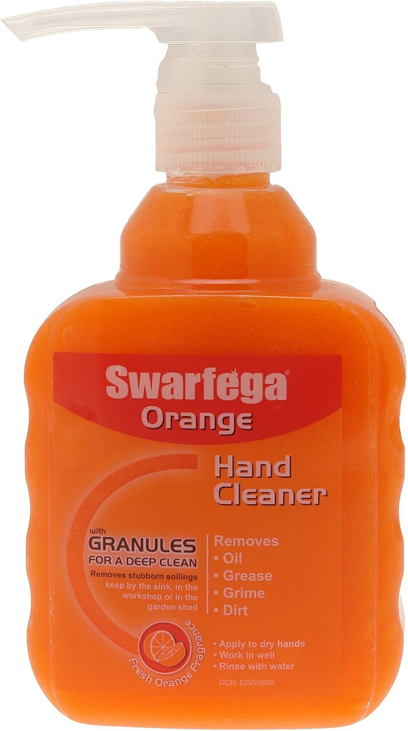 Swarfega Orange Hand Wash, Solvent-Free Heavy Duty Hand Cleaner with Natural Scrub and Moisturisers, Gentle on Skin 450ml Pump