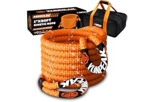 YUNPEAK Kinetic Recovery Rope (1in x 30ft - 48,500Lbs) Extreme Duty 35% Elasticity Energy Snatch Rope, Off Road Recovery Kit Kinetic Tow Rope for UTV, ATV, SUV,Trucks (Orange)