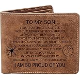 To My Son Gifts,Leather Wallet for Men,Engraved Personalized Leather Wallet,Birthday Christmas Gifts for Son from Mom Dad,Inspirational Gifts for Boy (I WISH SON)