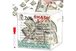 XIHEER 20k Smash Box for Money, Large Piggy Bank For Adults 20000 Savings Challenge Box, Money Saving Box for Cash, Big Unbreakable Clear Acrylic Money Saver Must Break to Open