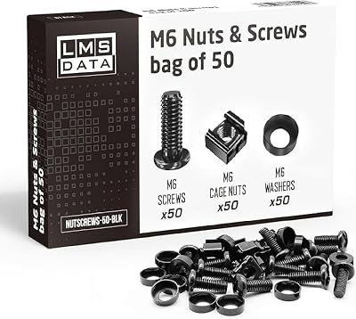 LMS Data M6 Cage Nuts Screws and Washers PACK 50 Sets Black