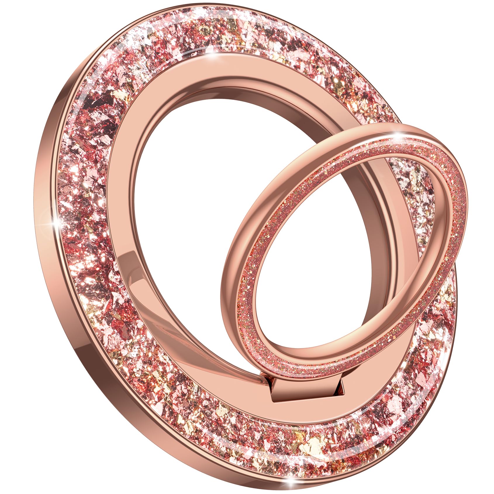 Lamicall Magnetic Twinkle Ring for MagSafe Grip - Stylish Glitter Gift for Women Grils, Magnet Phone Ring Finger Holder Stand, Gear Hinge Mag Safe Accessories for iPhone 17 16 Pro Max, Rose Gold
