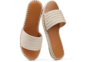 Tscoyuki Womens Flat Sandals Dressy Summer Slip On Resort Womens Sandals Raffia Beach Sandals Open Toe Espadrille Slides
