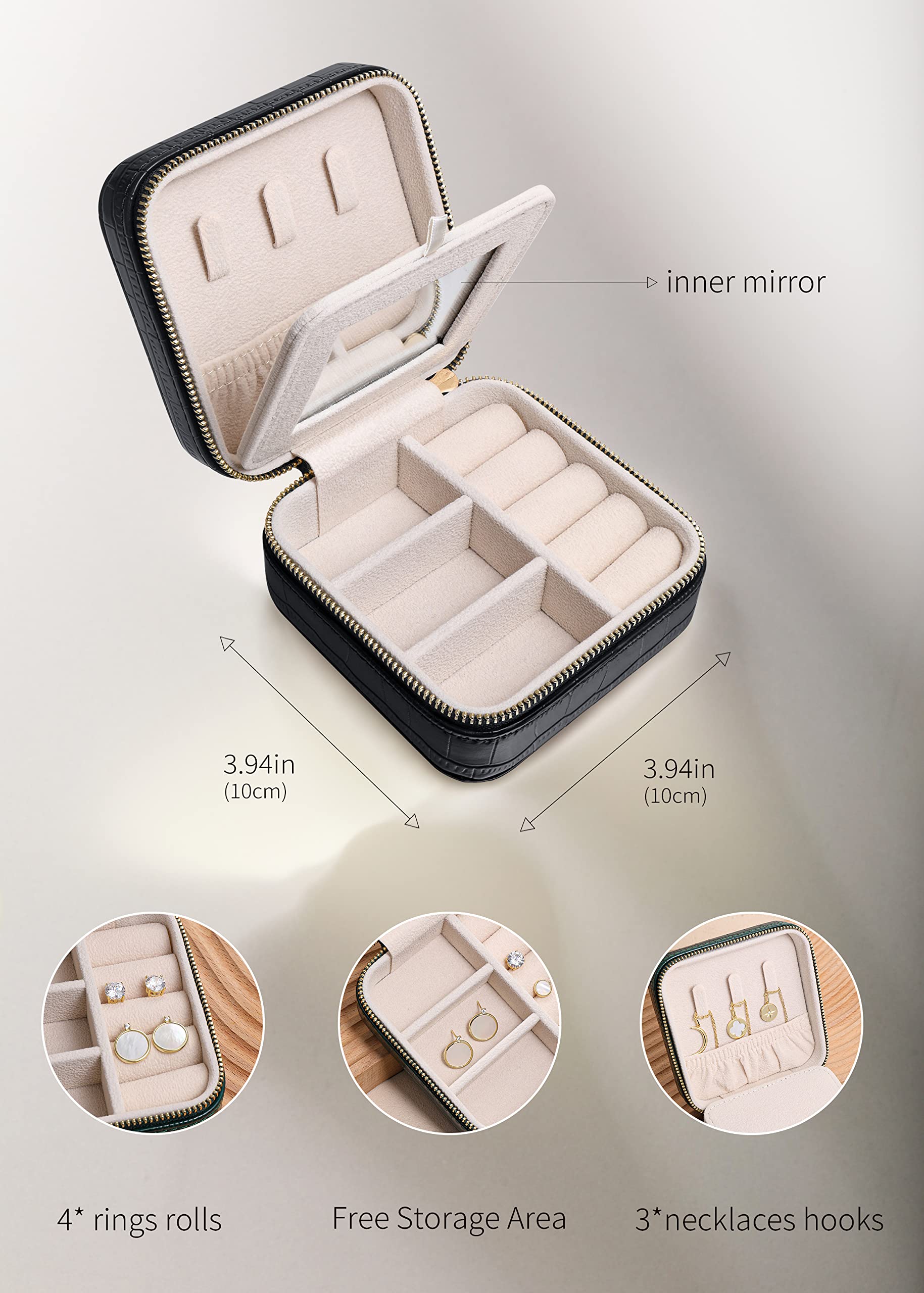 S.Leaf Travel Jewelry Organizer Boxes for Women Small Portable Necklace Earrings Bracelet Rings Travel Case Best Friend Birthday Gifts for Women Trendy (11_Pattern_Crocodile_Black_01)