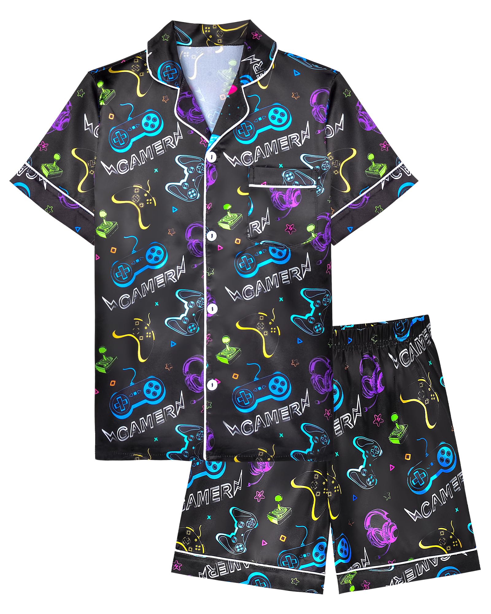 Photo 1 of Fiodrimy Boys Pajamas Big Boys Satin PJS Set Summer Short Sleeve Pajamas Button Down Nightwear Lounge Sets Sleepwear Size 8