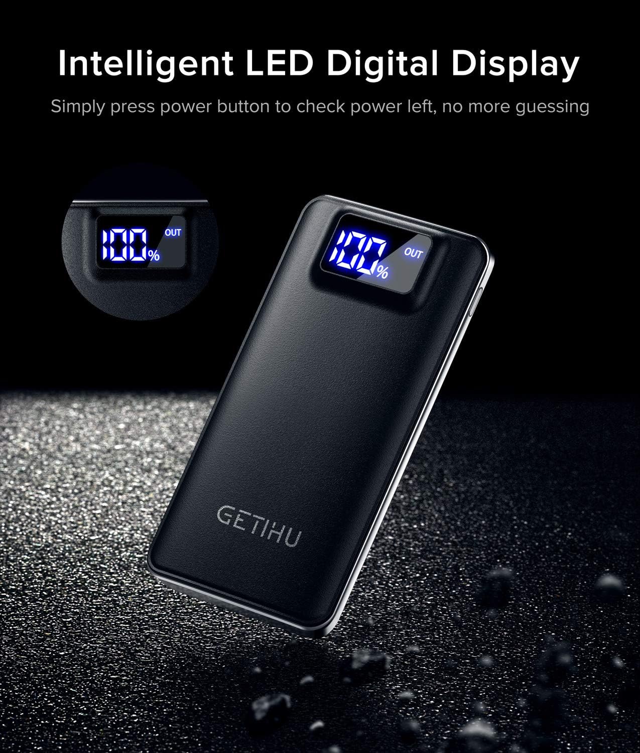 GETIHU Portable Charger, LED Display 10000mAh Power Bank, 4.8A 2 USB Ports High-Speed Battery Pack with Flashlight for iPhone 11 Pro X 8 7 6S Plus Samsung Galaxy S20 S10 Note 10 Google LG Oneplus iPad