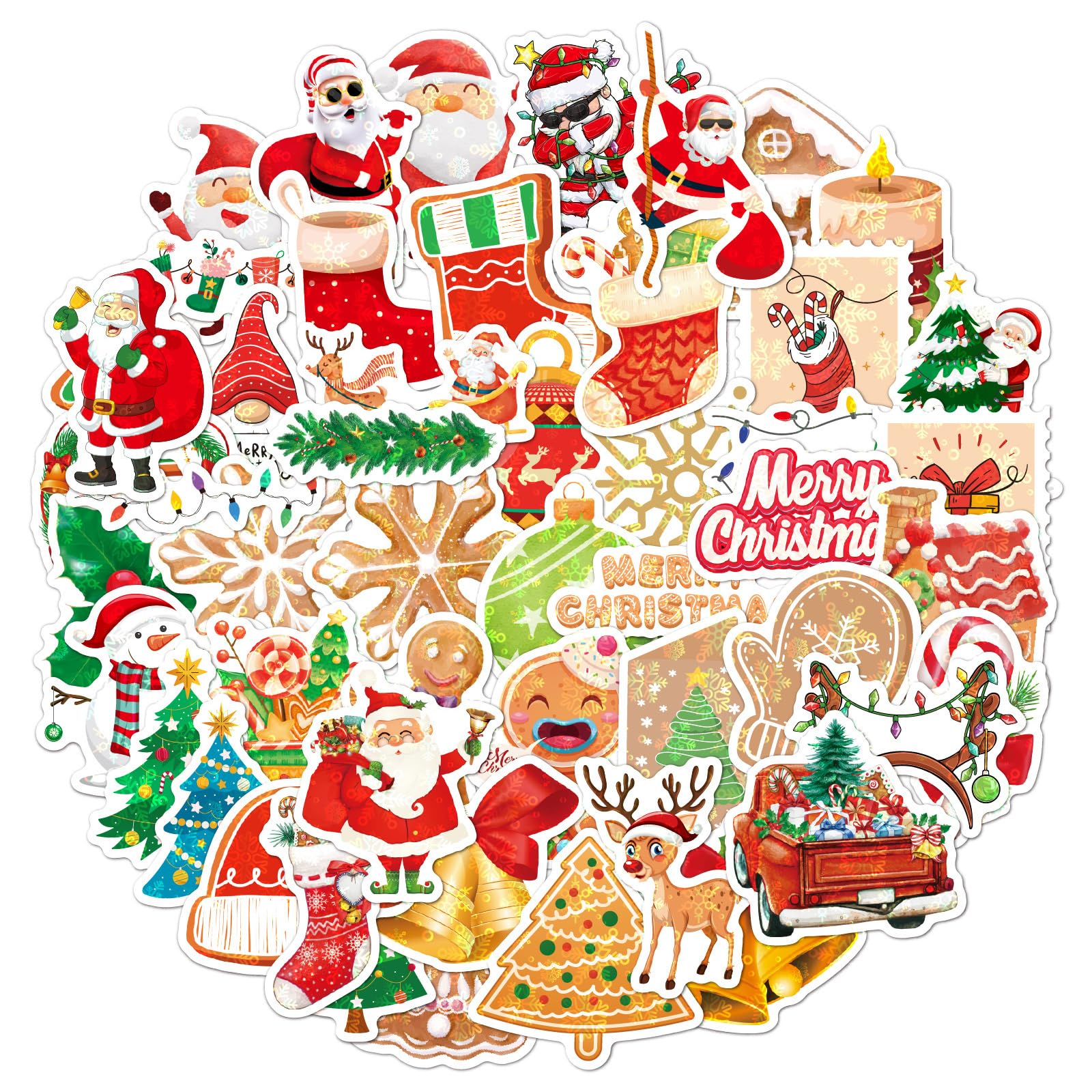 SEGXN 50PCS Christmas Stickers,Holographic Shiny Christmas Decorations Stickers,Used for Scrapbooks,Laptops,Cars,Water Bottles,Skateboards,Gift Wrap and Christmas Party Decorations(Christmas B) — image 1