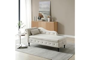 Holaki Velvet Storage Chaise Lounge,Indoor Accent Chaise Chair with Pillow,Button Tufted Lounge Chair with Nailhead Trim & Solid Wood Legs,Modern Sleeper Sofa Couch with Storage for Living Room(Beige)