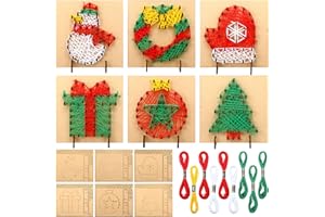 Watersay 6 Pack Christmas String Art Kits DIY Wood Art Craft Accessories Xmas Canvas Boards Make Your Own Home Table Decor Christmas Gift for Beginners Kids Teens Adults