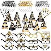 Harsever New Years Eve Party Supplies 2026 48 PCS Happy New Years Decoration Hats Glasses Headband for 2026 Party Props Festival Decorations Count Down NYE Party Supplies Favors (Black-2)