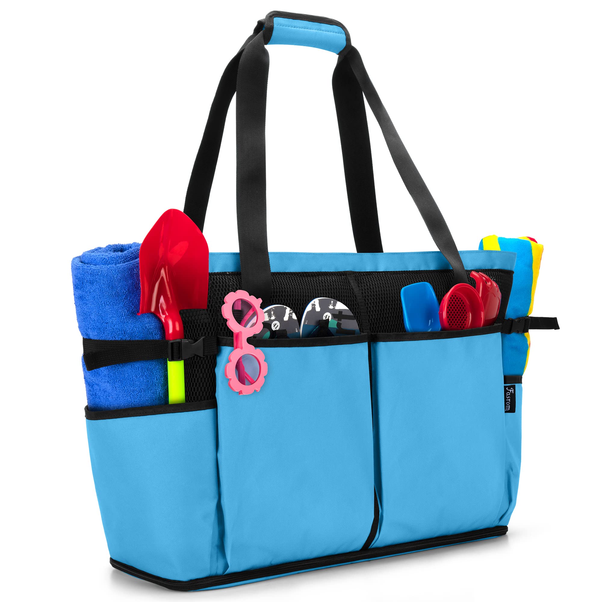 Photo 1 of +++ DIFFERENT COLOR++++Fasrom Extra Large Mesh Beach Bag with Zipper Bottom, Oversized Tote Bag for Pool, Travel and Boating (Empty Bag Only, Patent Design), Blue