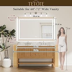 TETOTE 60 x 36 LED Lighted Bathroom Mirror with