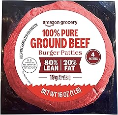 Amazon Grocery, 100% Pure Ground Beef Burger Patties, 80% Lean/20% Fat, 1 lb (Pack of 4)