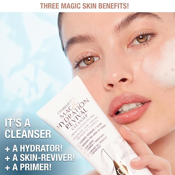 CHARLOTTE TILBURY MAGIC HYDRATION REVIVAL FACIAL CLEANSER – GENTLE, FOAMING FACE WASH TO HYDRATE, REVIVE & PRIME SKIN – HELPS REDUCE THE APPEARANCE OF PORES WHILE REMOVING MAKEUP & IMPURITIES (120ML)