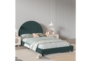 AFBKSS&BB Kids Twin Bed Frame, Suitable Teenager, Rainbow Headboard with Adjustable Height Head, Children's Home Sleeping Bed, Toddler Upholstered Twin Bed