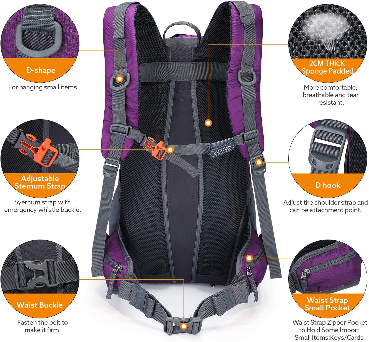 G4Free 45L Waterproof Hiking Backpack with Rain Cover Large Rucksack Travel Daypack for Outdoor Camping Mountaineering Trekking - Image 5