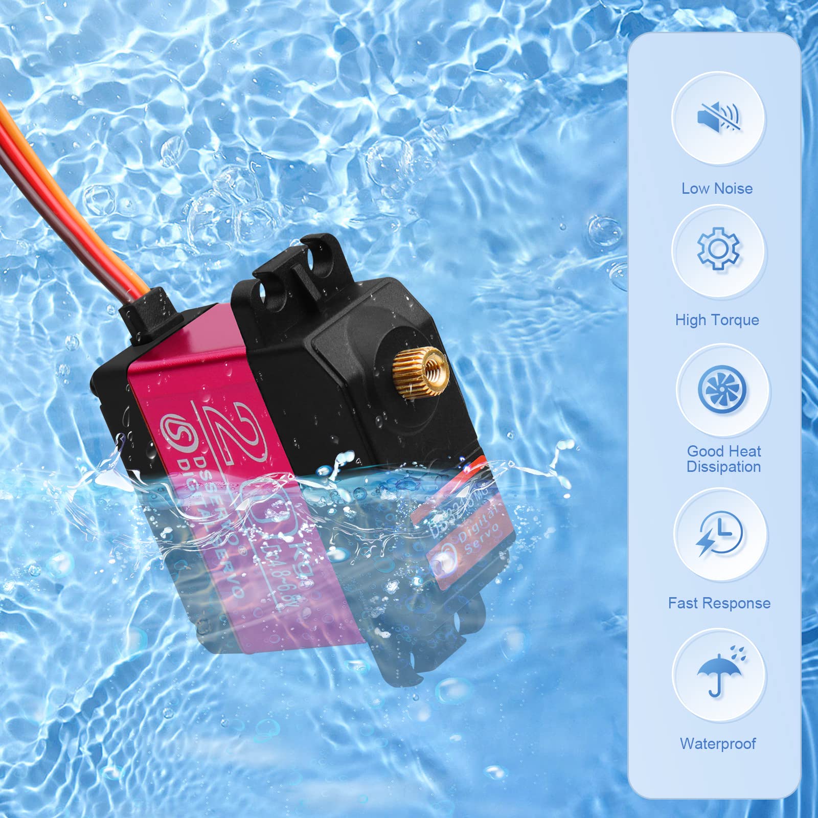 20KG RC Servo High Torque Servo Motors, Waterproof Full Metal Gear Steering Servo with 25T for 1/6 1/8 1/10 1/12 RC Car Robot DIY, Digital Servo with 25T Servo Horn, Control Angle 270°