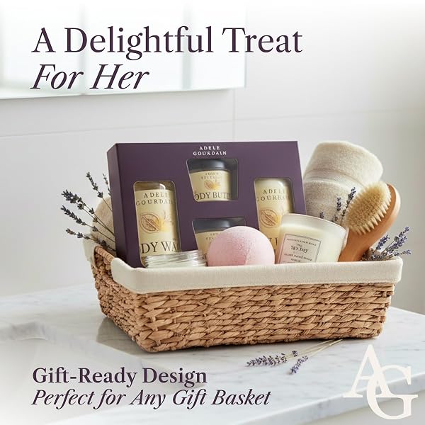 ADELEGOURDAIN SELF CARE KIT WOMAN – 4PCS CITRUS SCENT – BATH AND BODY CARE GIFT BASKET FOR WOMEN – PERSONAL CARE SPA CARE PACKAGE WITH BODY WASH, LOTION, SCRUB & BUTTER, MOTHER’S DAYS GIFTS FOR HER