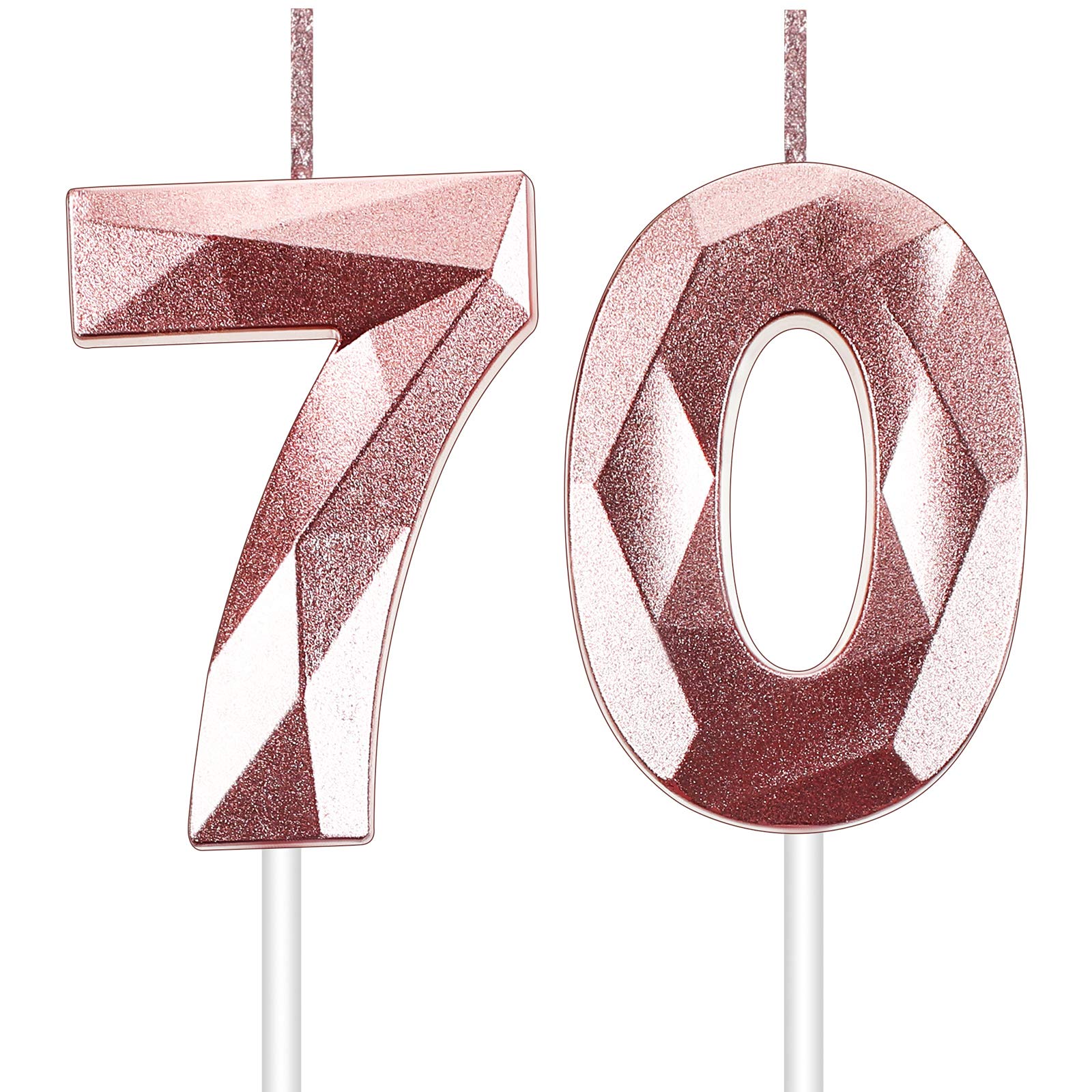 2 Pieces Birthday Number Candles 3D Diamond Shape Cake Candles Number Cake Topper Decoration for Birthday Wedding Anniversary Graduation Party (Number 70)