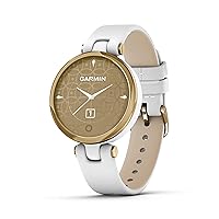 Garmin Lily™, Small Smartwatch with Touchscreen and Patterned Lens, Light Gold with White Leather Band
