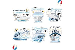 JAPBOR Graduation Cruise Door Magnets - 6PCS Class of 2026 Cruise Magnetic Decoration, Graduate Ship Car Refrigerator Magnets