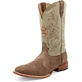 Twisted X Men's 12" Hooey Boot, Wide Square Toe with CellSole, Chocolate &amp; Key Lime, 10 EE