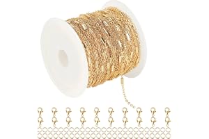 YOUBEIYEE 32.8ft 18K Gold Plated Jewelry Making Chain Bulk with 50pcs Jump Rings and 20pcs Lobster Clasps, Solid Brass Tube Bar Cable Link Chain Necklace Bracelet DIY Craft Chains