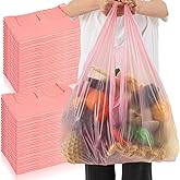 Qilery 120 Pcs Extra Large Pink T- Shirt Bags Bulk 36" x 8" x 24" Jumbo Size Plastic Shopping Grocery Retail Trash Bags with Handle for Business, Retails, Restaurant, Grocery, Take Out, Supermarket