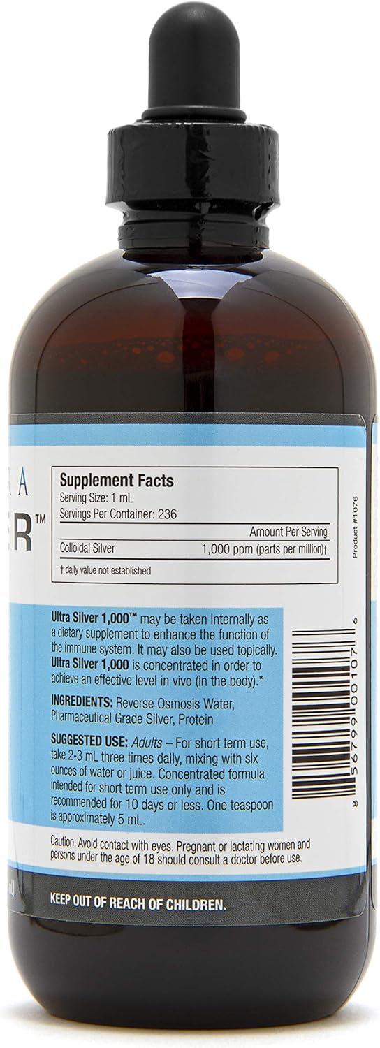 Ultra Silver® Colloidal Silver | 1,000 PPM, 8 Oz (236mL) | Mineral Supplement | True Colloidal Silver - with Dropper: Health & Personal Care