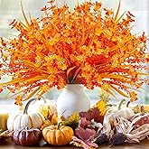 12 Bundles Artificial Fall Flowers for Outdoors Fake Plants UV Resistant Plastic Plants Shrubs Bushes for Home Fall Front Door Porch Garden Autumn Decor (Fall Orange)