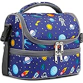 FlowFly Kids Double Decker Cooler Insulated Lunch Bag Large Tote for Boys, Girls, Men, Women, With Adjustable Strap, Astronaut