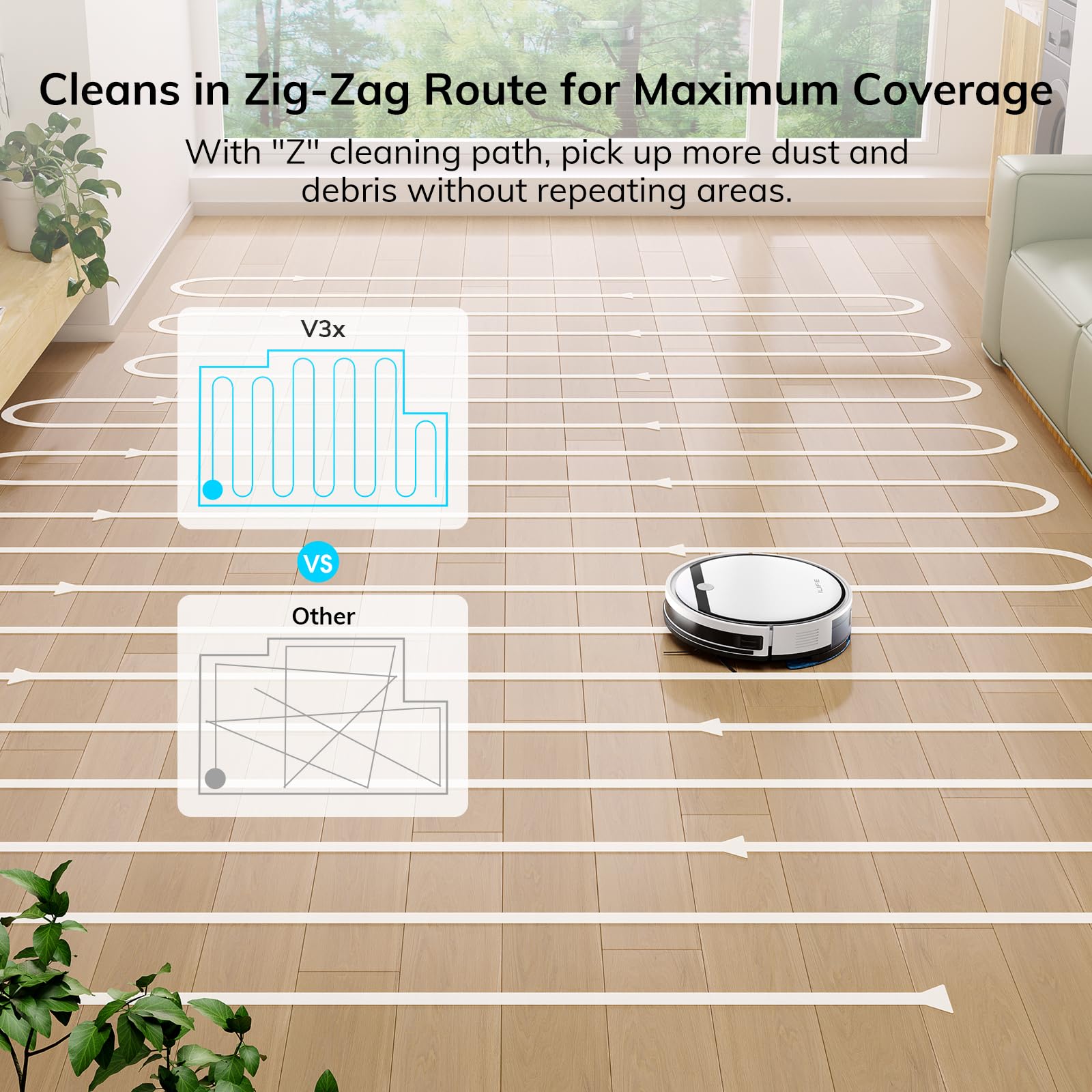 ILIFE Robot Vacuum and Mop Combo, V3s Pro Upgraded, Compatible with 2.4GHz WiFi/Alexa/Google, 120mins, 3000Pa, 2-in-1 Mopping Robotic Vacuum Cleaner, Path Route, for Pet Hair, Hard Floor, Carpet (V3x)
