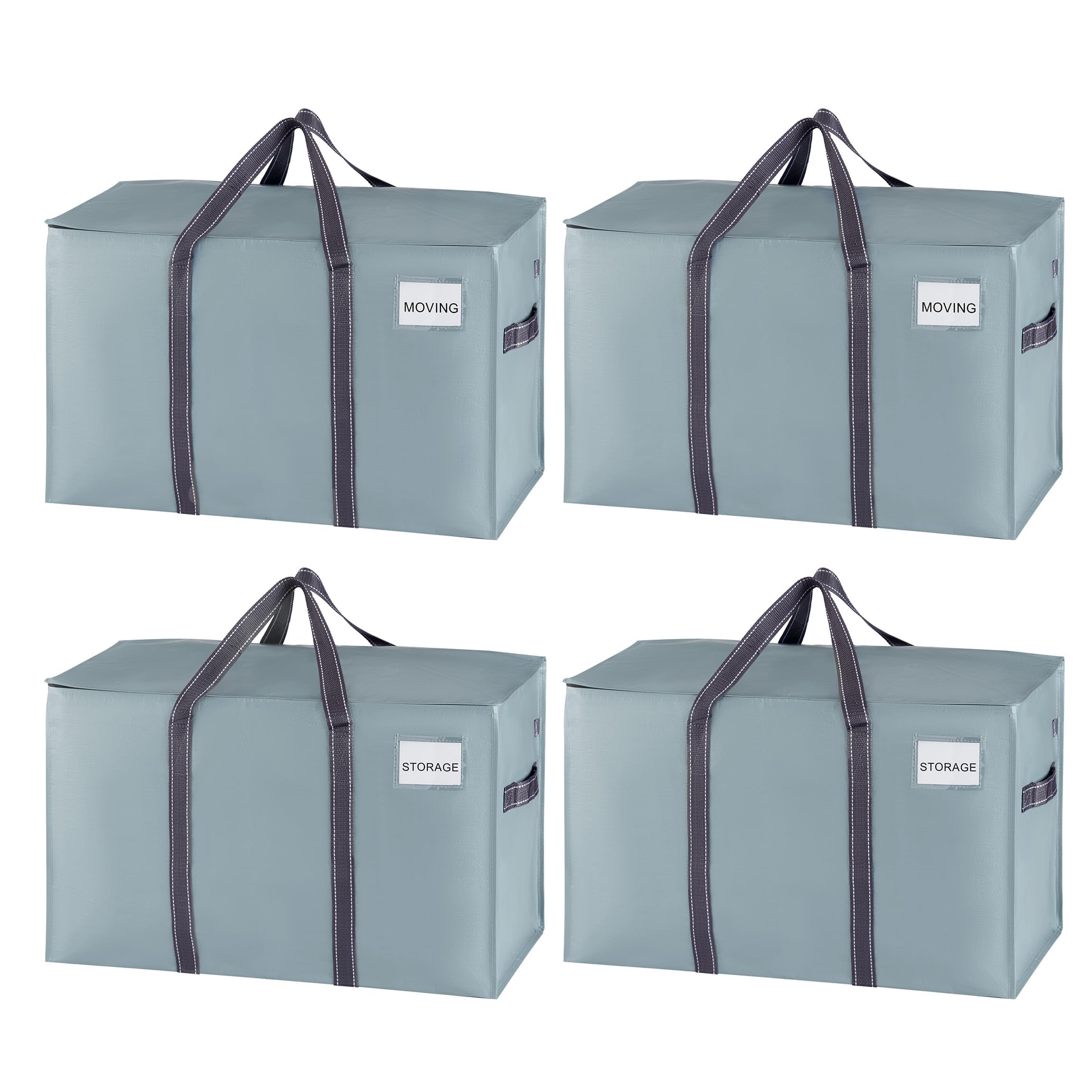 VENO 4 Pack Moving Bags, Moving Supplies, College Packing Storage Boxes with Lids Alternative, Heavy Duty Totes, Extra Large, Sturdy Handles, Zipper, for Packaging (Light Blue Matte, 4 Pack)