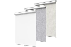 GENIMO 100% Blackout Roller Window Shades, Window Blinds Cordless with Thermal Insulated, UV Protection Fabric, Mini French Door Blinds for Home, Office, Bedroom, Easy to Install, White, 34" W X 75" H