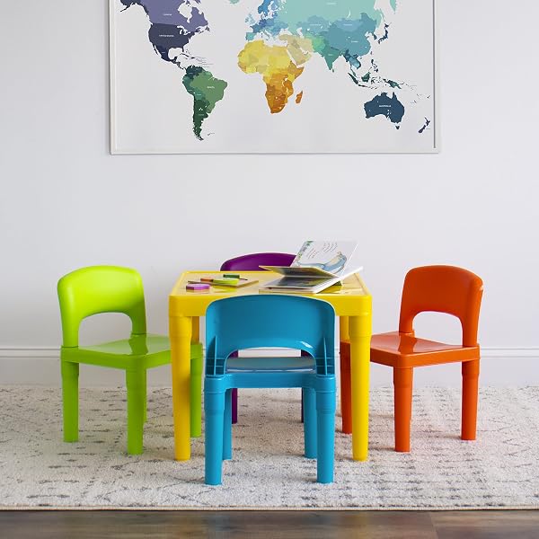 HUMBLE CREW KIDS TABLE AND 4 CHAIR SET, YELLOW TABLE WITH CHAIRS – STURDY TODDLER ACTIVITY TABLE FOR PLAYTIME, ARTS, CRAFTS, READING, AND MORE – 5-PIECE CHILDREN’S FURNITURE FOR DAYCARE PLAYROOM